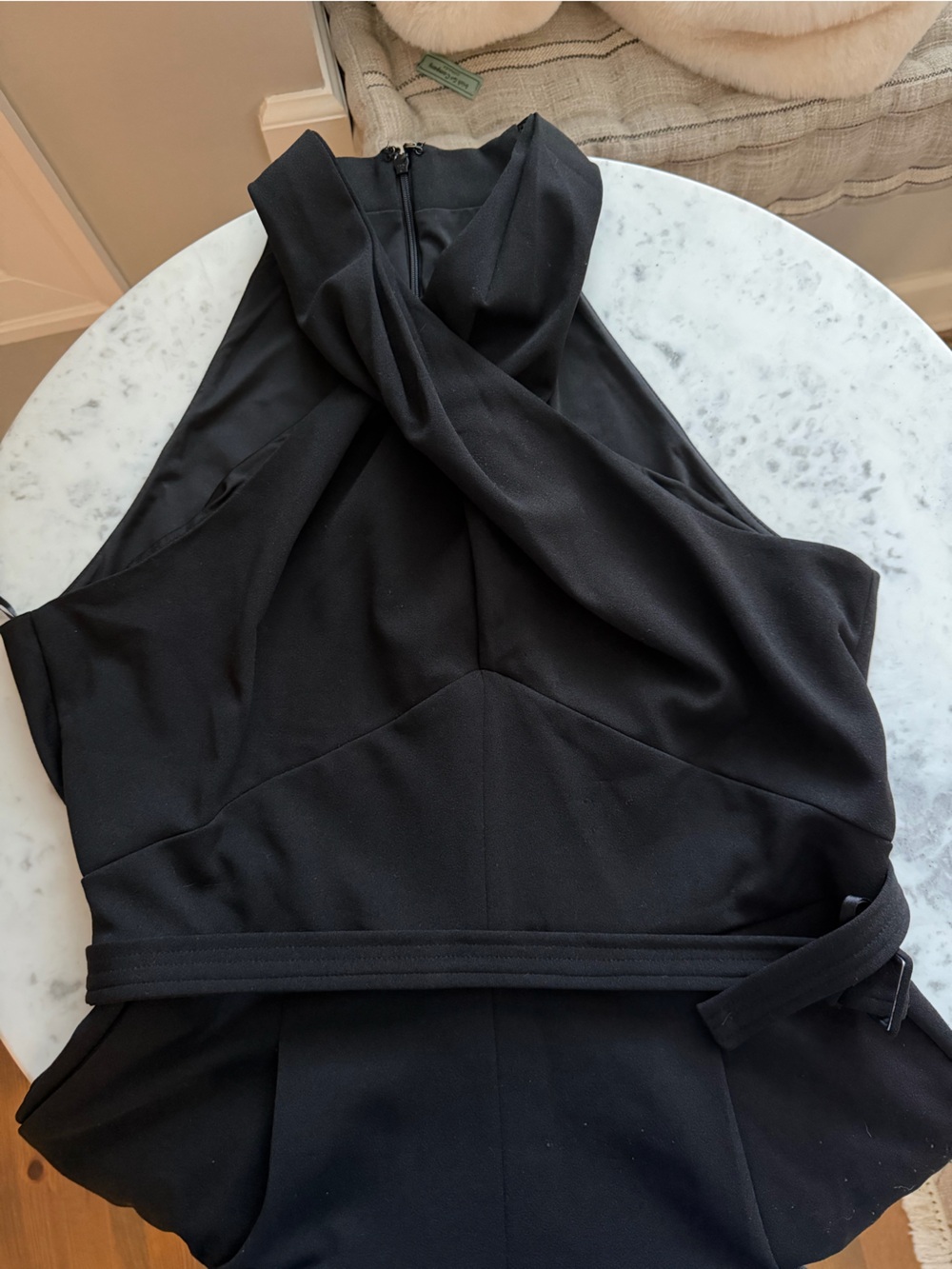 White House Black Market Black Halter Romper with Waist Tie